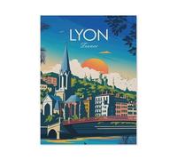 PGCKSK 5D Diamant Peinture，Affiche de voyage vintage de la ville de Lyon，kits de peinture de strass de diamant de DIY pour des arts de broderie d'adultes décor à la maison（30 x 40 cm）-BL66
