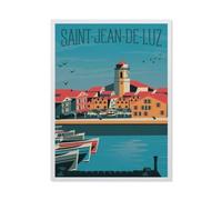 PGCKSK 5D Diy Diamant Peinture，Affiche de voyage vintage de Saint-Jean-de-Luz en France，Point De Croix Diamant，Mosa?que Artisanat Peinture Décorative（40 x 50 cm/15.74 x 19.68 pouces）-BM47