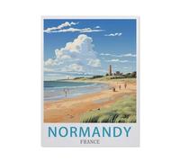 PGCKSK 5D DIY Diamond Painting，Affiche de voyage vintage Normandie France，Kit de point de croix avec strass en cristal, Artisanat en mosa?que pour la décoration de la maison(40 x 50 cm)-AP64