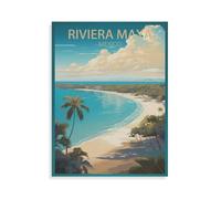 PGCKSK Affiche de voyage vintage Riviera Maya Mexique,panneaux métalliques en étain, Art mural | Affiche imprimée en fer blanc épais, décoration murale(20x30cm 8x12 inch-AF19