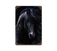 PGCKSK Cheval noir,panneaux métalliques en étain, Art mural | Affiche imprimée en fer blanc épais, décoration murale,30 x 40 cm (12 x 16 inch)-S79