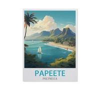 PGCKSK Diamond-Painting Rond,Affiche de voyage vintage de Papeete en Polynésie,Broderie Diamant,Tableau Strass Diamant, Artisanat Cristal en Mosaïque Cadeaux Faits à la Main(40 x 50 cm)-BU18