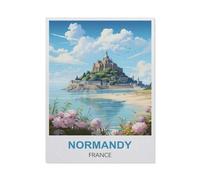 PGCKSK Diamond-Painting Rond，Normandie, France - Affiches de voyage vintage，Broderie Diamant,Tableau Strass Diamant, Artisanat Cristal en Mosaïque Cadeaux Faits à la Main（30 x 40 cm）-CQ58