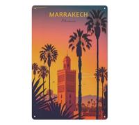 PGCKSK Marrakech, Maroc, coucher de soleil,panneaux métalliques en étain, Art mural | Affiche imprimée en fer blanc épais, décoration murale(30x40cm 12x16 inch-AE79