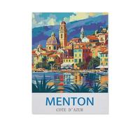 PGCKSK Menton, Côte d'Azur - Affiche de voyage vintage，5D Plein Diamant Peinture DIY Diamant Broderie Décoration de La Maison(40 x 50 cm/15.74 x 19.68 pouces)-DA36