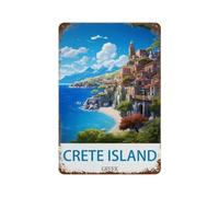 PGCKSK Métal Étain Signe,Crète Île grecque,Plaque Rétro Fer Signe Mural Mural Art Déco pour Salle Bain Restaurant Maison Cafés Bar Pub Déco Cadeau(20x30cm 8x12 inch-N89