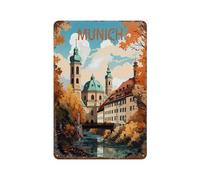 PGCKSK Métal Étain Signe,Munich Allemagne,Plaque Rétro Fer Signe Mural Mural Art Déco pour Salle Bain Restaurant Maison Cafés Bar Pub Déco Cadeau(20x30cm 8x12 inch-Q69