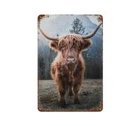 PGCKSK Métal Étain Signe,Vache des Highlands,Plaque Rétro Fer Signe Mural Mural Art Déco pour Salle Bain Restaurant Maison Cafés Bar Pub Déco Cadeau,15 x 30 cm (6 x12 inch)-R69