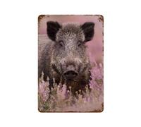 PGCKSK Panneau en étain en métal,Sanglier animal fleurs paysage rose,décor de maison pour café, Bar, décor Vintage-15 x 30 cm （6 x12 inch） J81