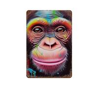 PGCKSK Panneau en étain en métal,Singe de peinture à l'huile,décor de maison pour café, Bar, décor Vintage-20 x 30 cm (8 x 12 inch) C-21