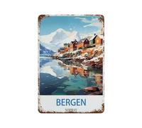 PGCKSK Panneau en métal en étain,Bergen Norvège,Tin Sign Vintage Decor Cave Café Bar Chambre Maison Décoration murale nostalgique en étain(20x30cm 8x12 inch-S34