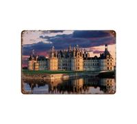 PGCKSK Panneau en métal en étain,Château de Chambord, Val de Loire,Tin Sign Vintage Decor Cave Café Bar Chambre Maison Décoration murale nostalgique en étain-20 x 30 cm (8 x 12 inch) J54