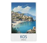 PGCKSK Panneau en métal en étain，Kos Grèce，Tin Sign Vintage Decor Cave Café Bar Chambre Maison Décoration murale nostalgique en étain(15x30cm 6x12 inch-U34