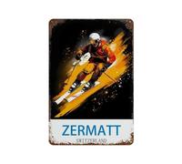 PGCKSK Panneau en métal en étain，Zermatt Suisse, ski，Tin Sign Vintage Decor Cave Café Bar Chambre Maison Décoration murale nostalgique en étain(15x30cm 6x12 inch-N94
