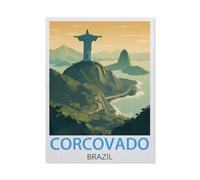 PGCKSK Peinture de diamants 5D DIY,Affiche de voyage vintage de Corcovado au Brésil,Kit de broderie en cristal pour adultes et enfants Kit de point de Croix Rhinestone Home Decoration(30 x 40 cm)-AI6