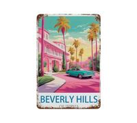 PGCKSK Plaque en métal rétro,Beverly Hills, Californie,pour décoration de maison, cuisine, bar, café, club, cave - Décoration murale vintage(20x30cm 8x12 inch-O12