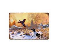 PGCKSK Plaque en métal vintage,Un chien chasse le faisan dans la neige,Vintage Art Sign Home Kitchen Bar Cafe Club Cave Décoration Tin Sign,20 x 30 cm (8 x 12 inch)-O93