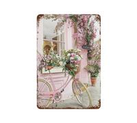 PGCKSK Plaque en métal vintage,Vélo et fleur,garage, grotte de jardin, décoration murale pour maison, cuisine, bar, club,30 x 40 cm (12 x 16 inch)-P84
