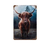 PGCKSK Plaque humoristique en métal,Bovins des Highlands dans le pâturage des vaches devant un décor alpin glacial,Décoration murale rétro pour maison, T23