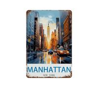 PGCKSK Plaque humoristique en métal,Manhattan New York,Décoration murale d'intérieur pour cuisine, boulangerie, café, bar, ferme, restaurants, café(30x40cm 12x16 inch-S86