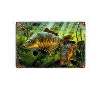 PGCKSK Plaque humoristique en métal,Pêche à la carpe,Décoration murale d'intérieur pour cuisine, boulangerie, café, bar, ferme, restaurants, café-30 x 40 cm (12 x 16 inch) A-6