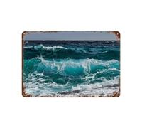PGCKSK Plaque humoristique en métal,vagues bleues de l'océan,Décoration murale rétro pour maison, cuisine, salle à manger, bar, café, restaurant, club, grotte,20 x 30 cm (8 x 12 inch)-P83