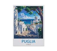 PGCKSK Puglia, Italie - Affiches de voyage vintage，Kit de peinture diamant 5D Kit complet d'art en cristal pour adultes et enfants(30 x 40 cm/11.81 x 15.74 pouces)-CZ35