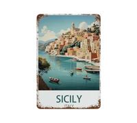 PGCKSK Sicile Italie，Vintage Métal Signe D'Étain pour la Maison Cuisine Ferme Jardin Garage Décoration Murale(30x40cm 12x16 inch-O36