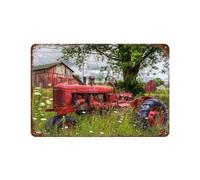 PGCKSK Tracteur rouge avec de l'herbe,Décoration murale - Plaque en métal pour bar, pub, club, grotte-30 x 40 cm (12 x 16 inch) K38