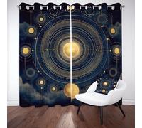 Pggong Astrologie Soleil Corps Céleste Double Rideaux Occultant Mystique Géométrique Abstrait Rideau Opaque à Oeillets Rideaux Thermique Anti Chaleur Lot de 2 Isolant UV 70x225 cm Chambre Salon
