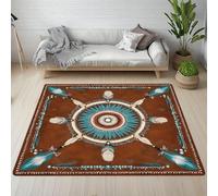 Pggong Aztèque Sud-Ouest Navajo Amérindien Tapis Doux Poils Ras, Paillasson Lavable Plume Ethnique Traditionnel Tribal Géométrique Antidérapant, 40x60 cm, pour Le Salon, Chambre à Coucher