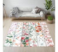 Pggong Fleurs Sauvages Printemps Feuilles Plante Paillasson Lavable Floral Épissage Botanique Tapis Doux Poils Ras Antidérapant, 40x60 cm, pour Le Salon, Chambre à Coucher