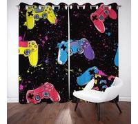 Pggong Grunge Console Graffiti Gamepad Gamer Double Rideaux Occultant Gaming Garçon Fille Rideau Opaque à Oeillets Rideaux Thermique Anti Chaleur Lot de 2 Isolant UV 70x225 cm Chambre Salon