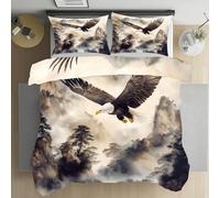 Pggong Housse de Couette Aigle à tête Blanche Montagnes Arbre Housse de Couette 220x240 Fermeture Éclair, Motif Animaux Paysage Naturel Parure de Lit avec 2 Taies d'oreiller Douce et Respirante