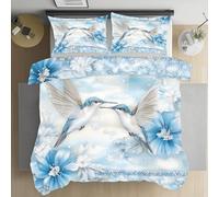 Pggong Housse de Couette Colibri Fleur de Pivoine Housse de Couette 220x240 Fermeture Éclair, Naturel Floral Luxe Motif Oiseaux Parure de Lit avec 2 Taies d'oreiller Douce et Respirante