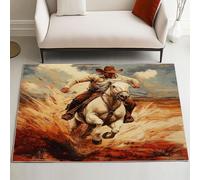 Pggong Motif Cowboy Ouest Tapis Enfant, Paillasson Cheval au Galop Sauvage Doux à Poils Courts, Vintage Rural Tapis 60x90 cm, Lavable en Machine, Antidérapant, pour Le Chambre à Coucher