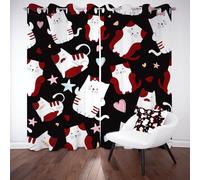 Pggong Motif de Chat Mignon Dessin Animé Double Rideaux Occultant Étoiles Coeur Animal de Compagnie Rideau Opaque à Oeillets Rideaux Thermique Anti Chaleur Lot de 2 Isolant UV 70x225 cm Chambre Salon