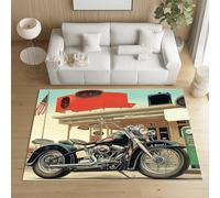 Pggong Motif Moto Classique Tapis Doux à Poils Courts, Antidérapant, Paillasson Vintage Objet Nostalgique Lavable en Machine, Illustration Tapis 80x160 cm, pour Le Salon, Chambre à Coucher
