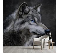 Pggong Papier Peint Adhesif Mural Loup Animaux Sauvages Wallpaper Autocollant Moderne Motif Loup Papier Peint Soie Film Meuble Décoration Murale 3D Salon Chambre Bureau 300x210cm