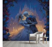 Pggong Papier Peint Auto-Adhésif Squelette Couple Romantique Papier Peint Gothique Dia de los Muertos Wallpaper Autocollant Film Meuble Décoration Murale Salon Chambre Bureau 400x280 cm