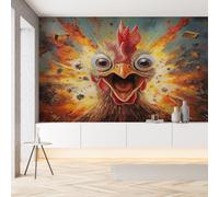Pggong Papier Peint Autocollant Coq Poulet Amusant Flamme Papier Auto-Adhésif Motif Animal Ferme Wallpaper Panoramique Mural Décoration Murale Meuble Salon Chambre Bureau 200 x 150 cm