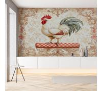 Pggong Papier Peint Autocollant Coq Poulet Ferme Animal Papier Auto-Adhésif Fleur Plante Damassé Style Victorien Wallpaper Panoramique Mural Décoration Murale Meuble Salon Chambre Bureau 200 x 150 cm