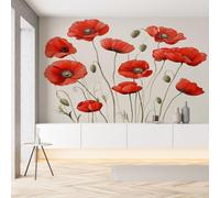 Pggong Papier Peint Autocollant Coquelicot Feuille Fleur Plante Papier Auto-Adhésif Botanique Floral Style Pastoral Wallpaper Panoramique Mural Murale pour Meuble Salon Chambre Bureau 200 x 150 cm