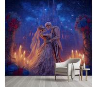 Pggong Papier Peint Autocollant Squelette Couple Romantique Papier Auto-Adhésif Gothique Dia de los Muertos Wallpaper Panoramique Mural Décoration Murale Meuble Salon Chambre 200x150 cm