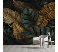 Pggong Papier Peint Banane Monstera Feuilles botaniques tropicales Papier Peint Feuille Or Vert foncé Poster Mural Auto-Adhésif Mural Film Meuble Décoration Murale Cuisine 100x70 cm