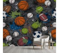 Pggong Papier Peint Basketball Baseball Rugby Graffiti Football Soccer Papier Peint Sports pour adolescents Poster Mural Auto-Adhésif Mural Film Meuble Décoration Murale Cuisine 100x70 cm