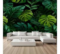 Pggong Papier Peint Feuilles de Bananier Monstera Papier Peint Soie Botanique Tropicale Vert Foncé Poster Tapisserie Panoramique pour Salon Chambre à Coucher Maison Décoration 430x300 cm