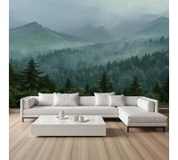 Pggong Papier Peint Forêt Brouillard Montagnes Papier Peint Naturel Jungle Paysage Pin Arbre Poster Panoramique Mural pour Salon Chambre Décoration Murale Film Adhesif Meuble 200x150 cm