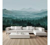 Pggong Papier Peint Forêt Brouillard Montagnes Papier Peint Naturel Jungle Paysage Pin Arbre Poster Panoramique Mural pour Salon Chambre Décoration Murale Film Adhesif Meuble 200x150 cm