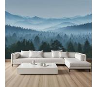 Pggong Papier Peint Forêt Brouillard Montagnes Papier Peint Naturel Jungle Paysage Pin Arbre Poster Panoramique Mural pour Salon Chambre Décoration Murale Film Adhesif Meuble 200x150 cm